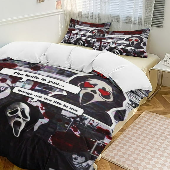 Ghostface 3 Piece Bedding Set Cartoon Comforter Set Cute Duvet Cover Sets Super Soft Aldult Bedding Set Kids Bedroom Gifts,1 Duvet Cover with 2 Pillowcases 86"x70"