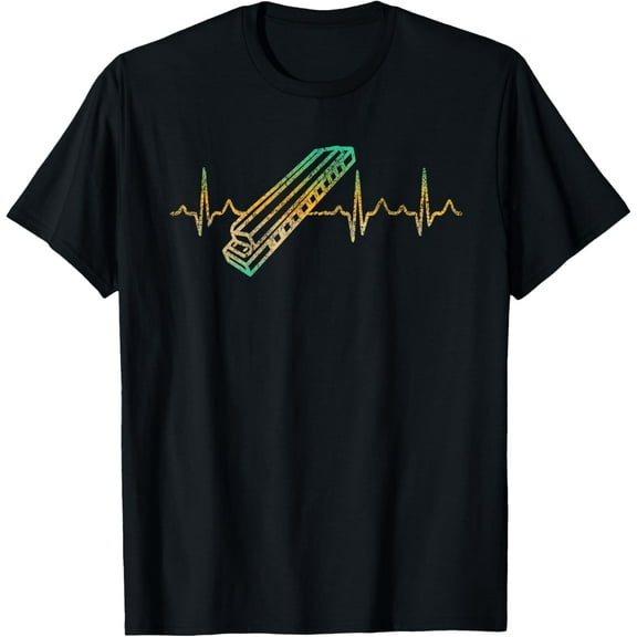 Retro Heartbeat Harmonica Instrument Player T-Shirt