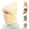 thumbnail image 3 of Xfvqtps Womens Hat Scarf Integrated Ear Protection Fuzzy Plush Pompom Solid Color Thickened Windproof Coldproof Warm Winter Cloche Hats Coffee, 3 of 5