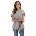 thumbnail image 2 of Women's T-Shirts Short Sleeve Striped Color Block Leopard Casual Tops Round Neck Ladies Shirts, 2 of 9