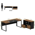 thumbnail image 5 of L-Shaped Executive Desk with Reversible File Cabinet, 3" Office Desk with Storage Drawers, Walnut & Black, 5 of 6