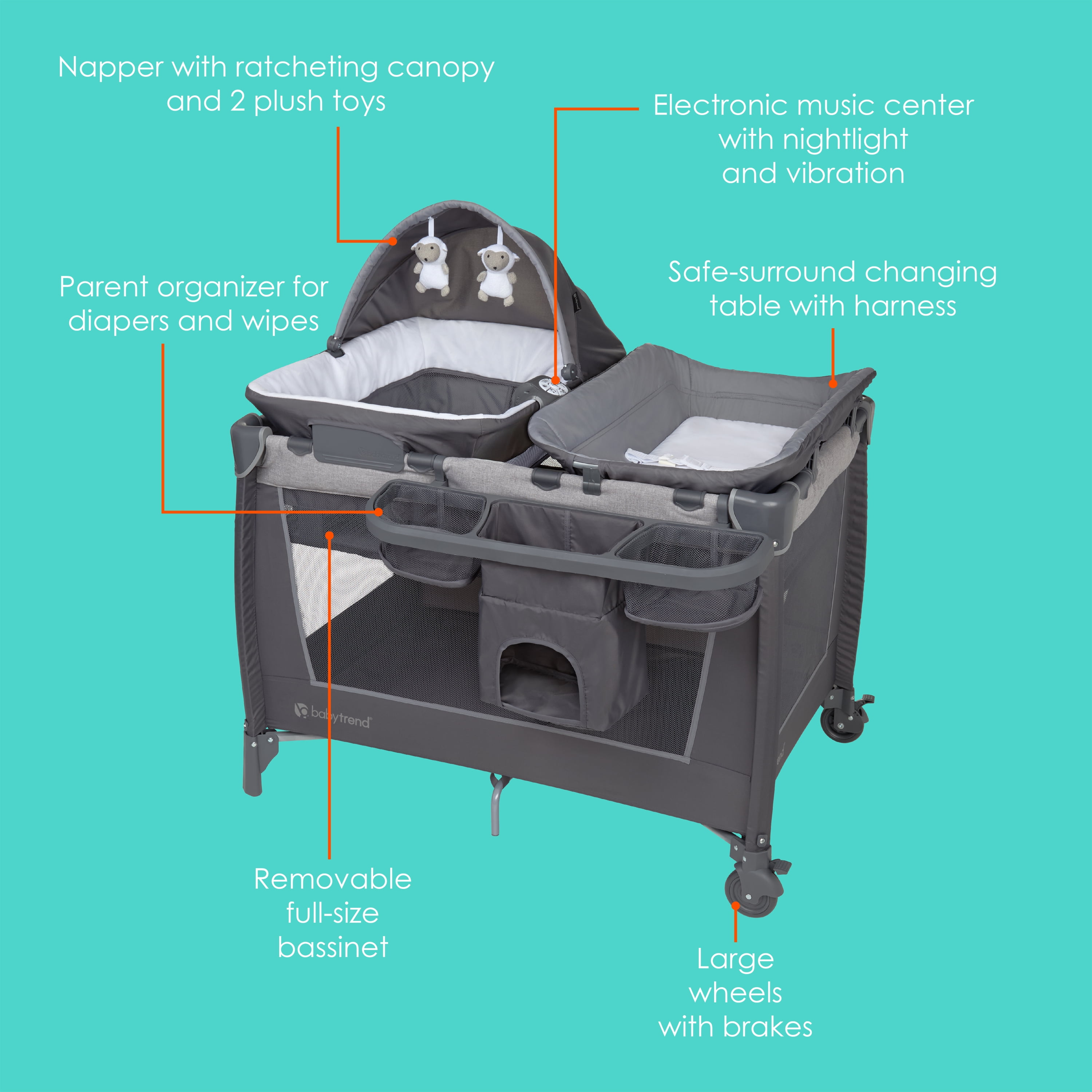 Baby Trend - Brandclub - Baby Trend Simply Smart 2.0 Nursery Center Playard   Bassinet, Changer, Napper & Travel Bag