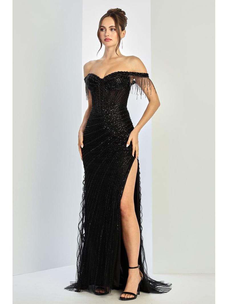beaded dress size 18 Scala 61331 Beaded Prom Fitted Long Gown - Rust - Spaghetti Straps - Full Length
