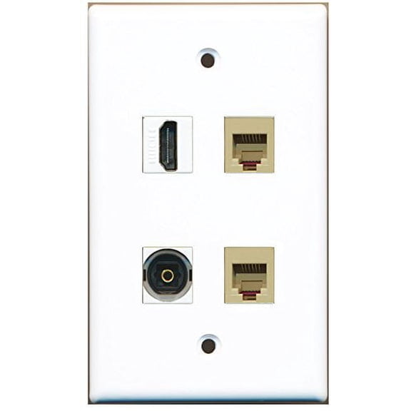 RiteAV - 1 Port HDMI 2 Port Phone RJ11 RJ12 Beige 1 Port Toslink Wall Plate