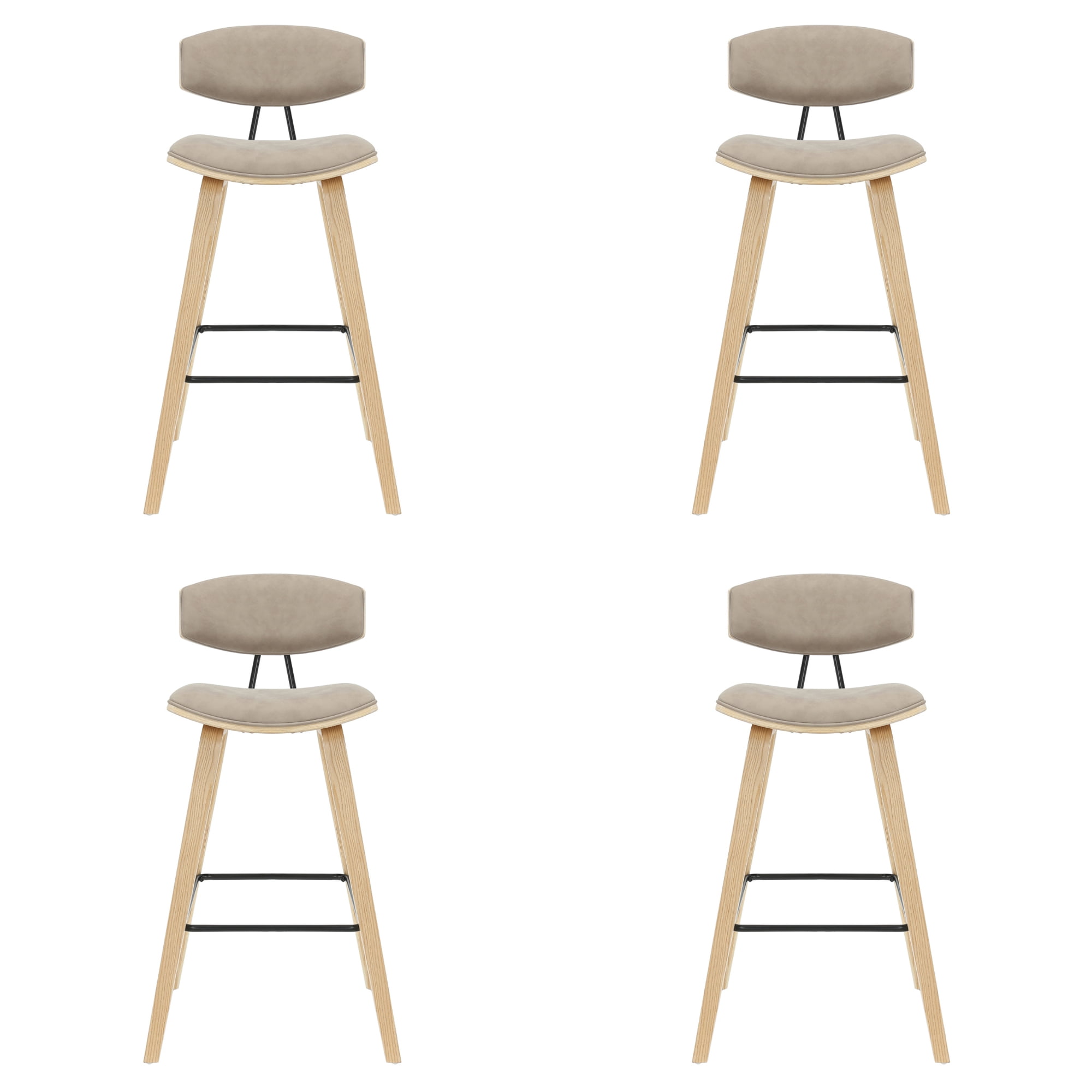 Fox 38 in. H Bar Height Vintage Taupe Curved Back Wood Bar Stool with Faux Leather Seat Set of 4