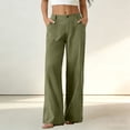 thumbnail image 2 of Women's Cotton Linen Wide Leg Pants Summer Casual Button up High Waisted Loose Trousers with Pockets by Yigetop Green 2XL, 2 of 6