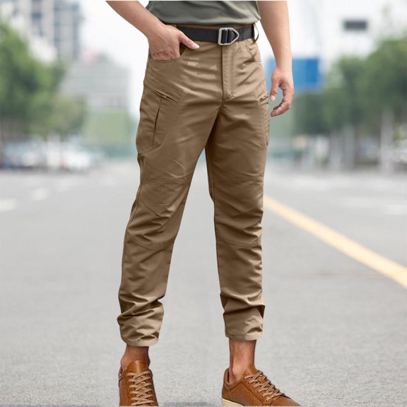 CQONEPT Men's Waterproof Cargo Pants Stretch Tactical Pant Athletic Running Hiking Trousers with Multi Pockets Coffee S