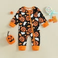 thumbnail image 4 of Huowey Unisex Boys Girls Halloween Clothes One Piece Newborn Baby Pumpkin Cute Print Long Sleeve Romper Zip Up Bodysuit Outfits Set,Black,0-3 Months, 4 of 7