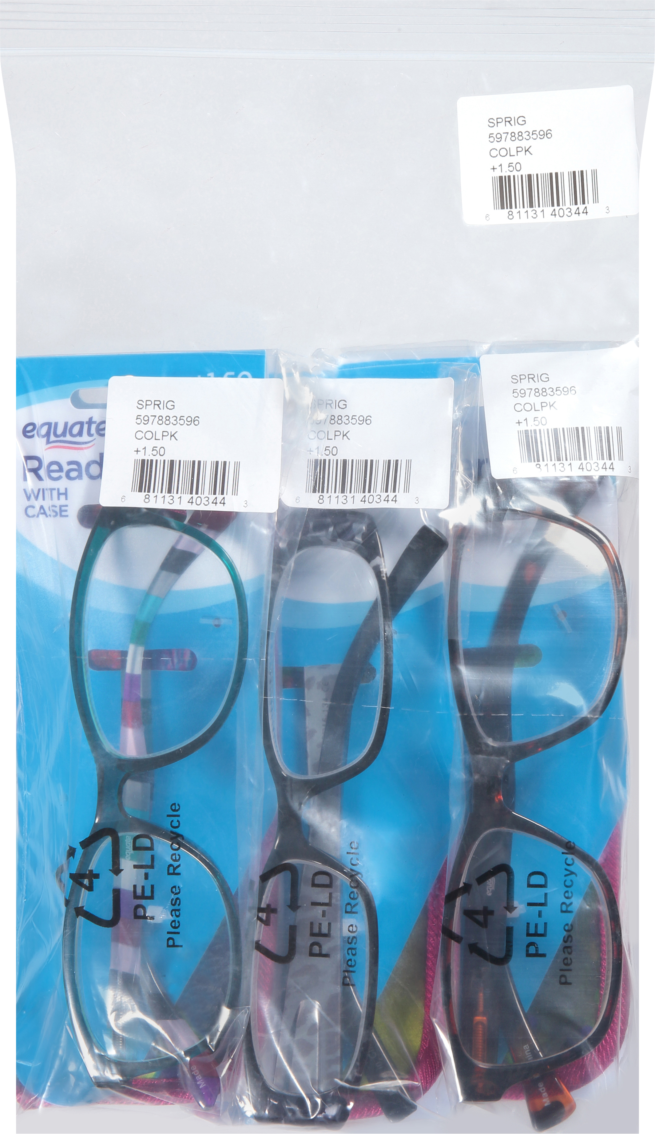 Equate Women's Sprig Value 3-Pack Rectangular Reading Glasses - Variety Pack, +1.50
