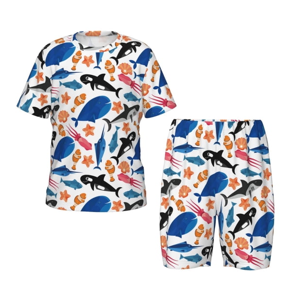 Balery Cute Sea Animals Conjunto de Pijama Infantil de Manga Corta con Estampado – Ropa de Dormir de Algodón Suave-3X-Large