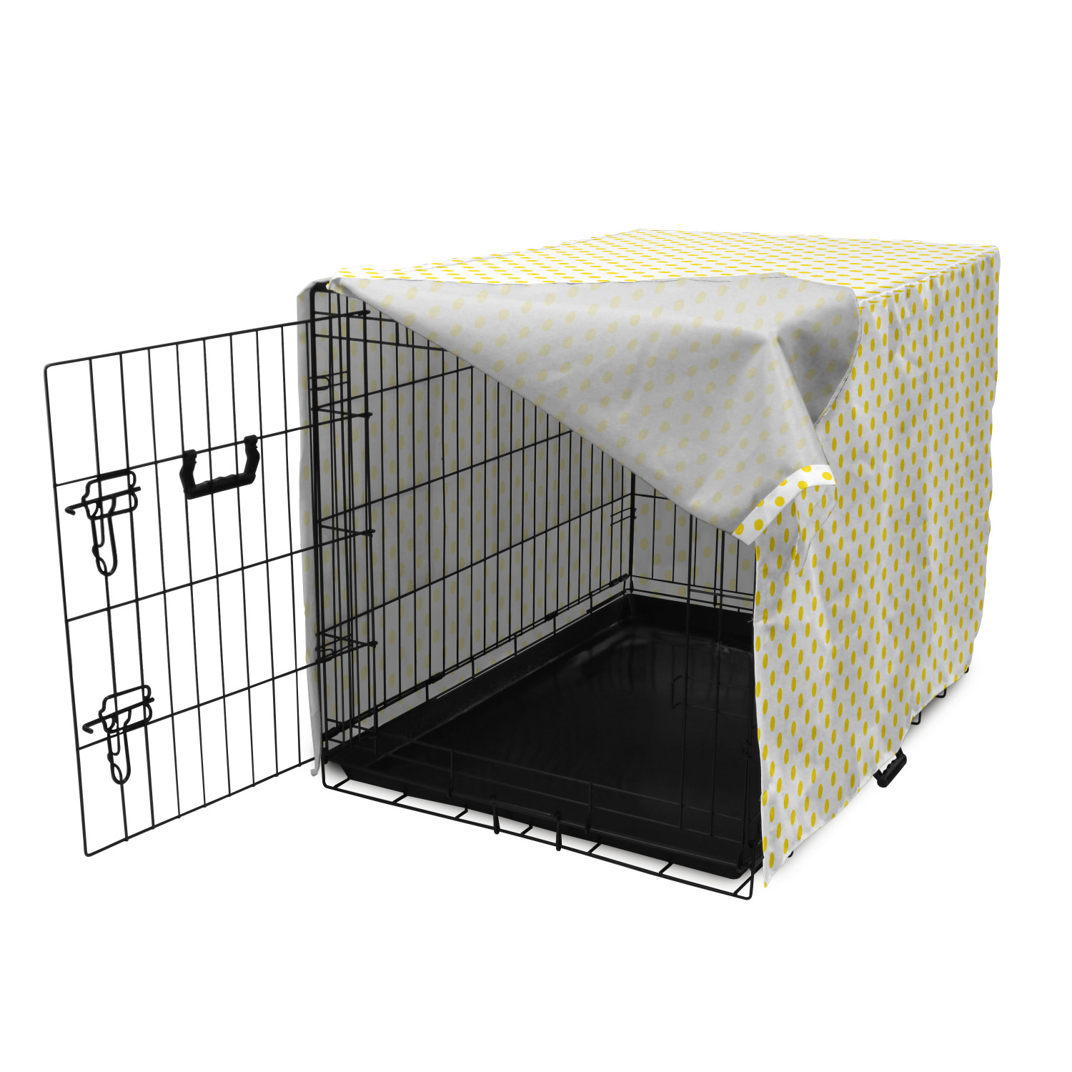 Yellow Dog Crate Cover, Picnic Like 50s 60s 70s Retro Themed Yellow Spotted White Pattern Print, Easy to Use Pet Kennel Cover for Medium Large Dogs, 35" x 23" x 27", Yellow and White, by Ambesonne - image 3 of 6