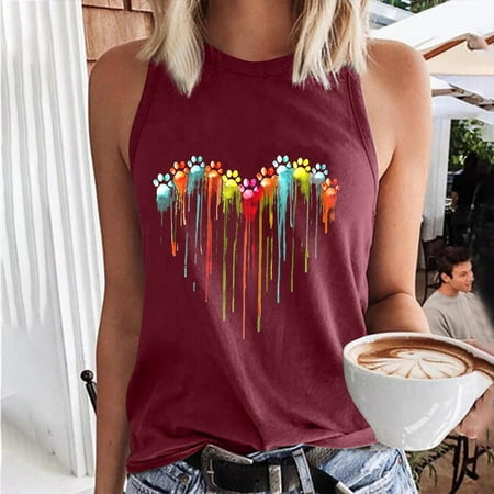 

Juebong Dog Paws Footprint Tank Top Women Sleeveless Summer Funny Workout Tops Cute Dogs Lover Vest Dog Friends Tee Tops Casual Vacation Shirt Comfy Soft Mom Shirt Tanks