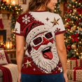 thumbnail image 5 of Womens Christmas 3D Print Short Sleeve Tee Festive Wear Clothes For Women Graphic Shirts Drop Shoulder Roomy Novelty Tees, 5 of 6