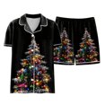 thumbnail image 6 of felwors Women Christmas Pajamas Set Silk Satin Short Sleeve Button Down Top and Shorts Plus Size Soft Sleepwear Lounge Xmas Pjs Black, XXL, 6 of 7
