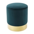 thumbnail image 2 of Inspired Home Kaylee Velvet Round Upholstered Ottoman Metal Base, Emerald/Gold, 2 of 6