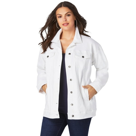 Roaman's Women's Plus Size Boyfriend Stretch Denim Jacket