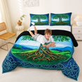 thumbnail image 3 of Homewish Watercolor Nature Tree Queen Comforter Set,Starry Night Sky Comforter Sets Queen,Blue Green,Black Reversible,3 Pieces,1 Comforter and 2 Pillowcases, 3 of 7