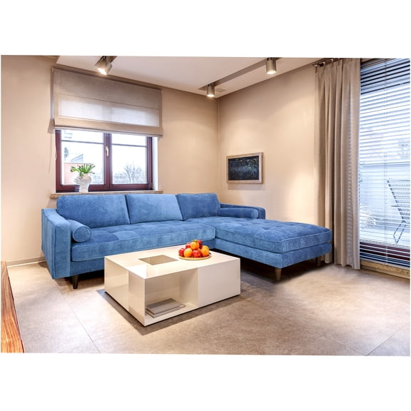 JERFIT Modern Upholstered Sectional Sofa Couch, L-Shaped Couch with Chaise, Blue Denim Fabric, Comfortable Living Room Furniture