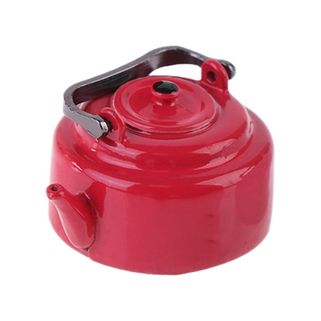 Lipstore 1/12 Miniature Tea Kettle Life Scene Oranment Pretend Play Kitchen Accessory red
