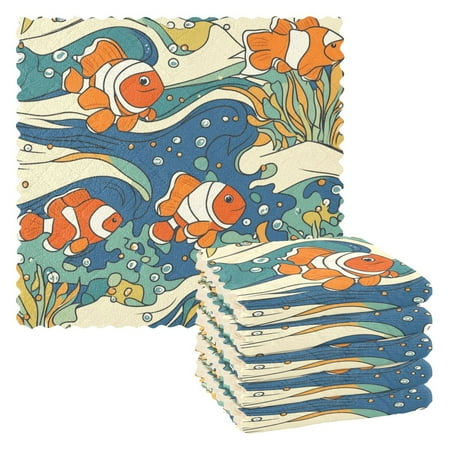 

WOBOGO Cute Clownfish Patterns Kitchen Towels 6pcs Ultra Soft Absorbent Quick Drying Dish Cloths 11×11inch