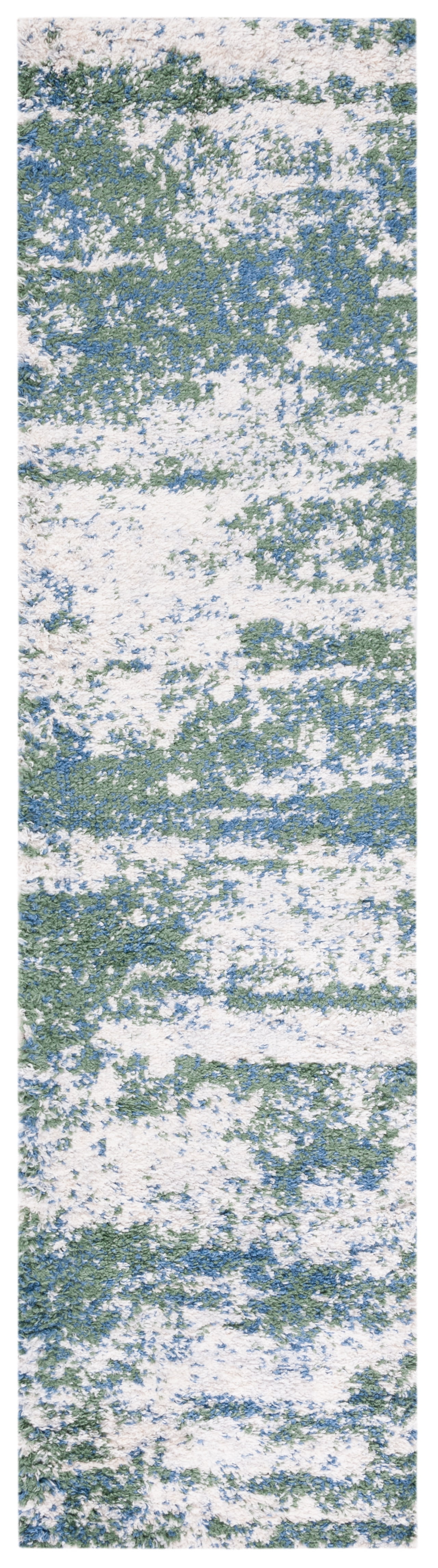 SAFAVIEH Berber Damian Abstract Shag Runner Rug, Green/Beige, 2' x 6'