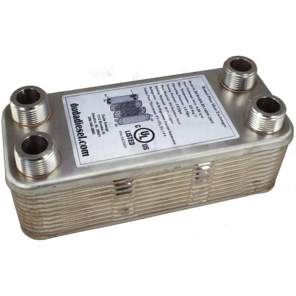 Duda Energy HX1420DW:M34 B3-14DW 20 Plate Stainless Steel Heat Exchanger with 3/4" Male NPT Ports Copper Brazed, 2" Height, 3.5" Width, 7.8" Length