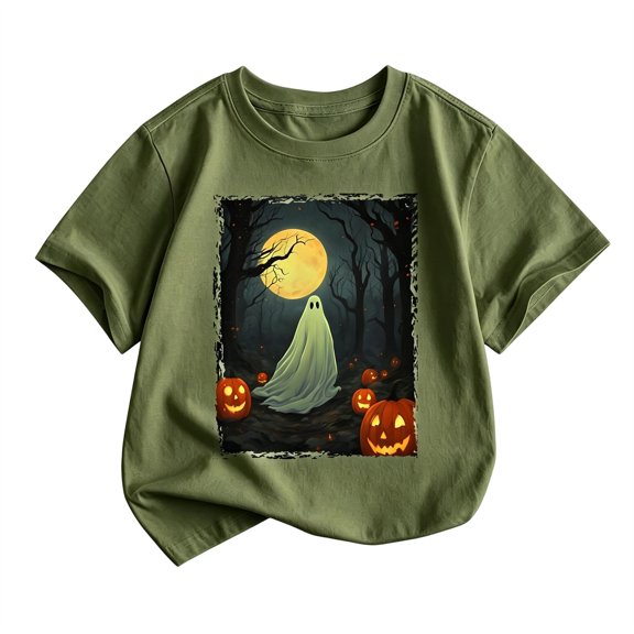Bainana Boys Short Sleeve T Shirts Pumpkin Ghost Print Trendy Tops Big Kids Halloween Tees