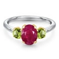 thumbnail image 3 of Gem Stone King 925 Silver and 10K Yellow Gold Red Ruby and Green Peridot Engagement Ring for Women | 2.20 Cttw | Oval 8X6MM | Gemstone July Birthstone | Size 7, 3 of 6