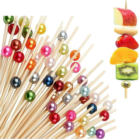 100 Counts Wooden Toothpicks Party Supplies Frill Finger Food Fruits Sandwich Nibbles for Cocktails Appetizers Fruits Desserts Party Supplies - Sliver Pearls,Ten Colors