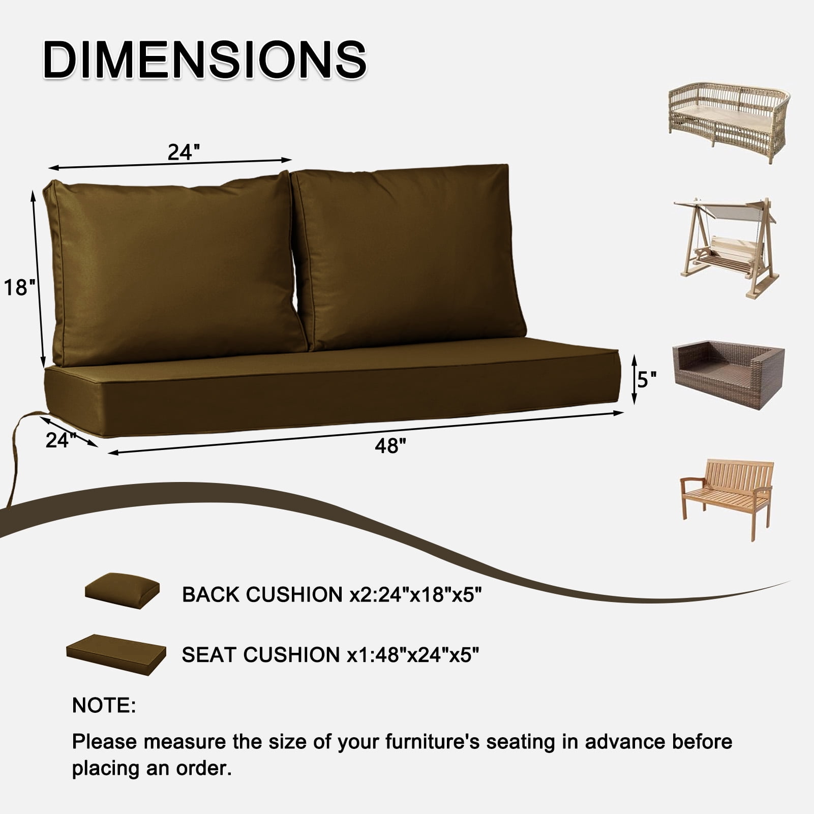 Outdoor Loveseat Cushion Set, 48 x 24, Water Repellent, Fade Resistant, Couch love seat