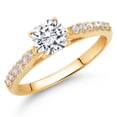 thumbnail image 2 of Gem Stone King 10K Yellow Gold 5MM Cushion Moissanite and Lab Grown Diamond Engagement Ring | 0.81 Cttw | Wedding Anniversary Promise Ring for Women (Size 7), 2 of 4