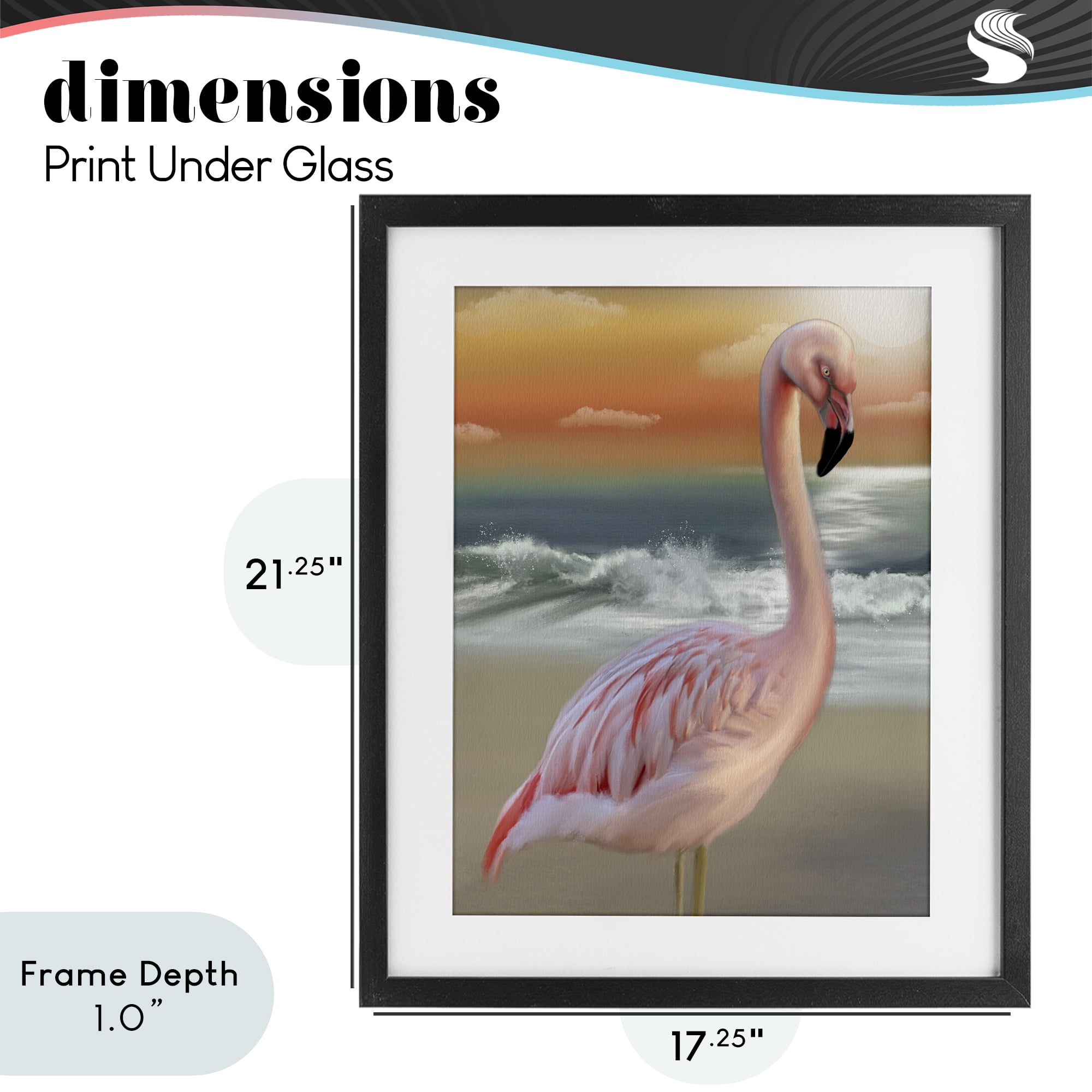Stupell Industries Coastal Beach Flamingo Black Framed Print Under Glass, design by Matthew Piotrowicz