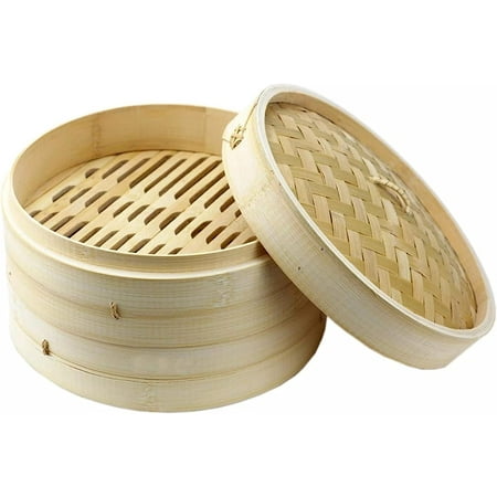 

Home Bamboo Steamer for Cooking Vegetables and Dumplings - Classic Traditional 2 Tier Design - Healthy Food Prep - Great for Dim Sum Chicken Fish Veggies - Steam Basket 6-inch F178629
