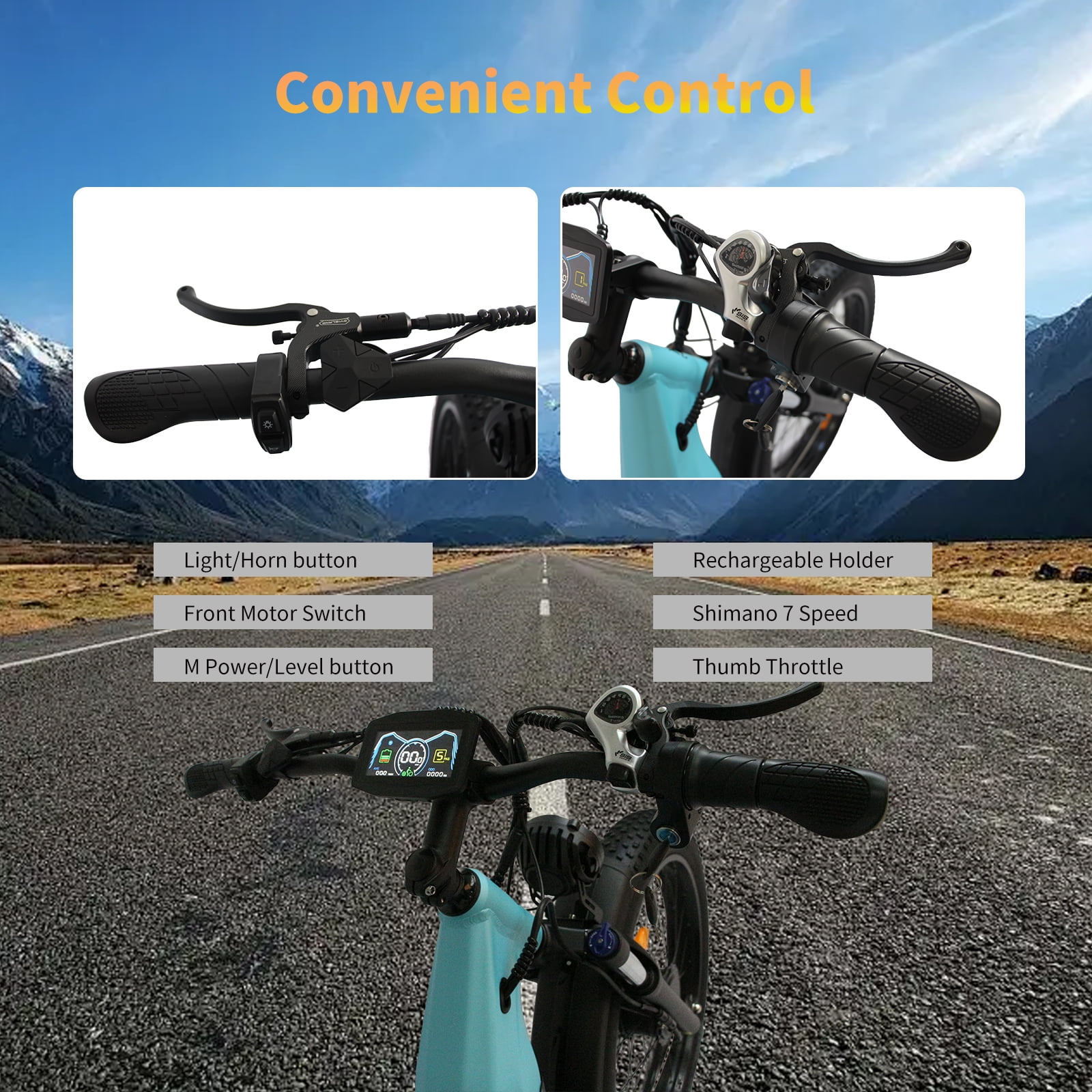 5000W Peak Dual Motor AWD Electric Bike, 52V 23AH 7-Speeds 40MPH 26" Fat Tire Mountain Snow E Dirt Bicycle
