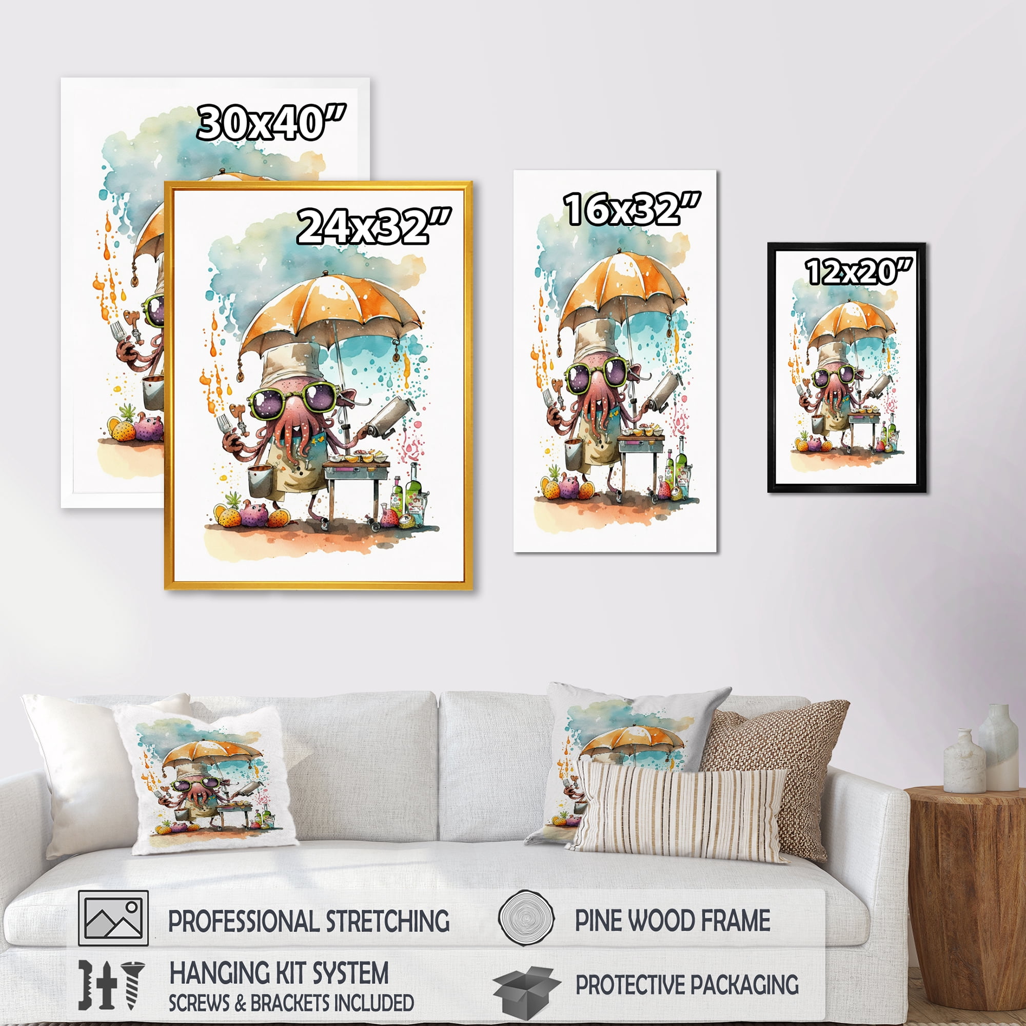 Designart Octopus having a BBQ Canvas Wall Art
