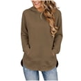 thumbnail image 2 of Inverlee Side Split Curved Hem Pullover Hoodies Solid Drawstring Hood Front Kangaroo Pocket Loose Daily Long Sleeve SweatshirtsBrown(S-XXL), 2 of 6