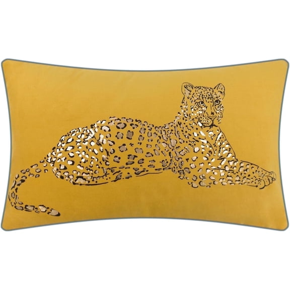 JWH Decorative Gold Foil Print Leopard Throw Pillow Covers for Bed Couch Chair Sofa Car Decoration 12x20 inches Yellow