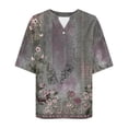 thumbnail image 4 of Charella Women's Short Sleeve Shirts Vintage Floral Printed Cuffed Sleeves Tops V Neck Button Tee Casual Fit Clothes (M, Red), 4 of 5