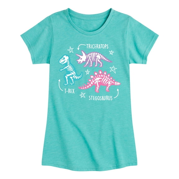 Instant Message - Type of Dinosaurs - Triceratops, T-Rex, Stegosaurus - Toddler & Youth Girls Short Sleeve Graphic T-Shirt