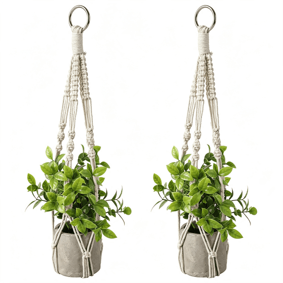 BPPEG 2 Pack Macrame Plant Hanger,Small Macrame Plant Hangers with Hooks|For Indoor Outdoor Home Decor Plant Hangers (White,20 Inches)