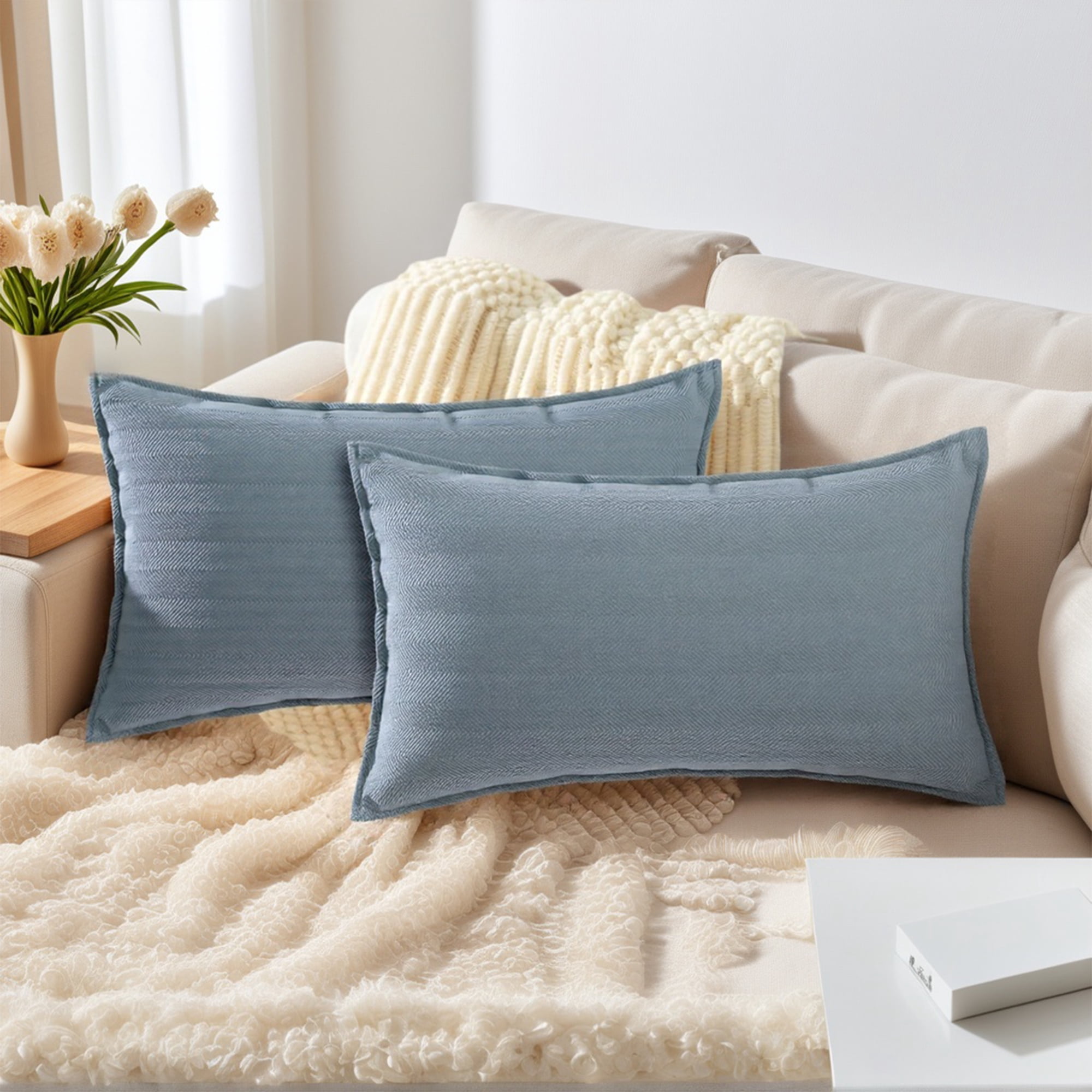 Unique Bargains 4 Pcs Soft Chenille Pillow Covers 12" x 20" Peru Color/Sienna Color