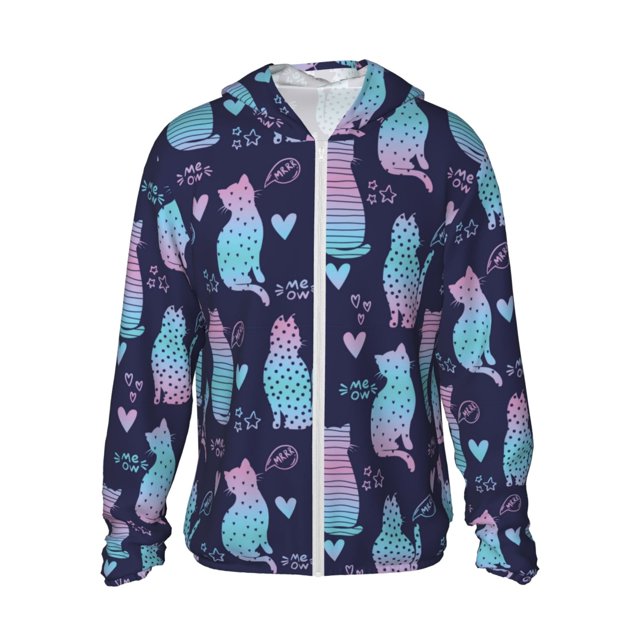 Balery Silhouette Cats Sudadera ligera de manga larga con capucha y protección solar UPF 50+ para hombre y mujer, ideal para pesca y running-XX-Large