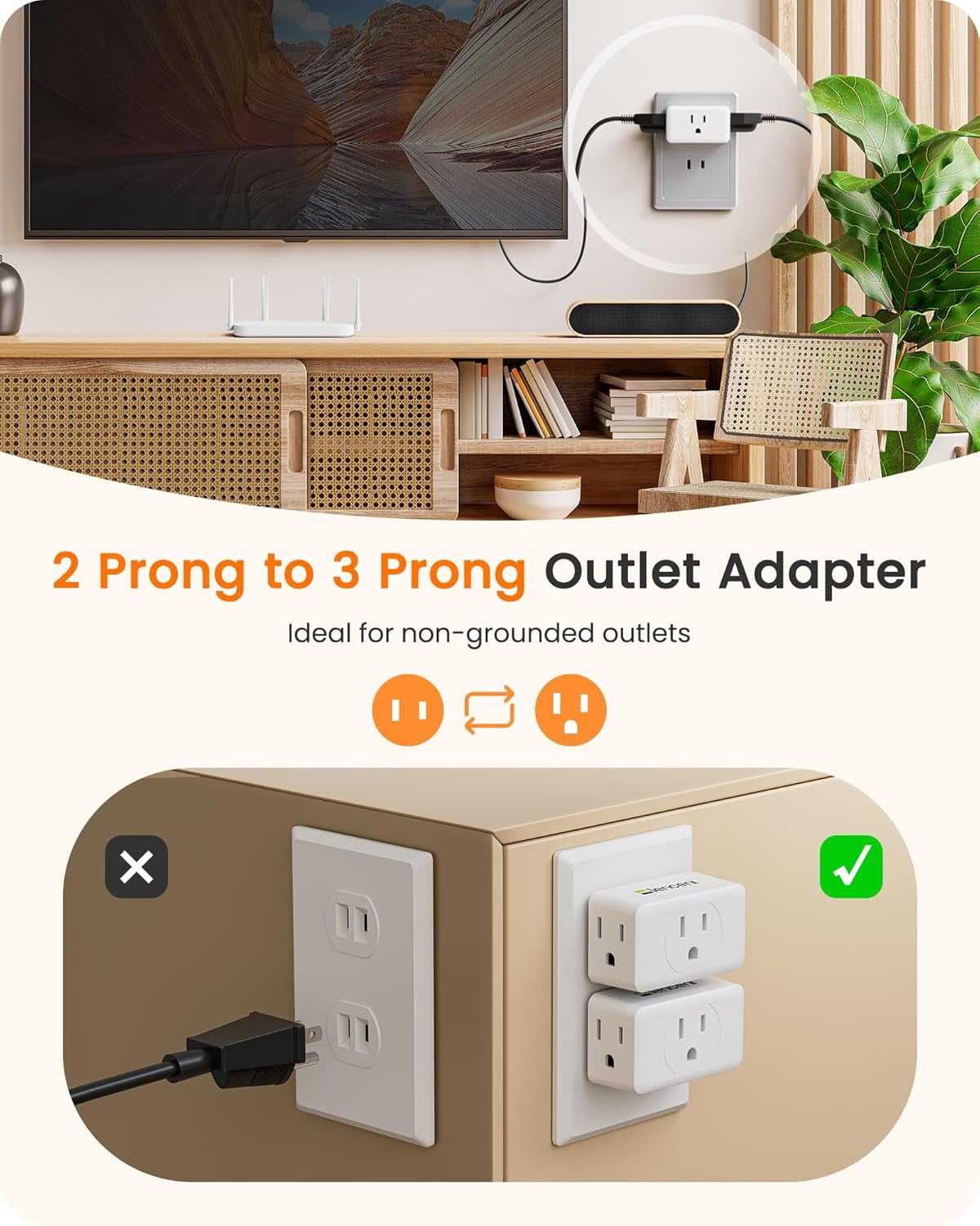 3 Prong to 2 Prong Adapter, Plug Extender, Wall Plug Splitter with 3 AC Outlets, Travel Power Adaptor for US to Japan Japanese Philippines-Type A, Cruise Ship Approved, 4 Pack