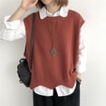thumbnail image 4 of BUYISI Womens Knitted Vest Solid Color Loose Round Neck Irregular Hem Pullover Apricot L, 4 of 9