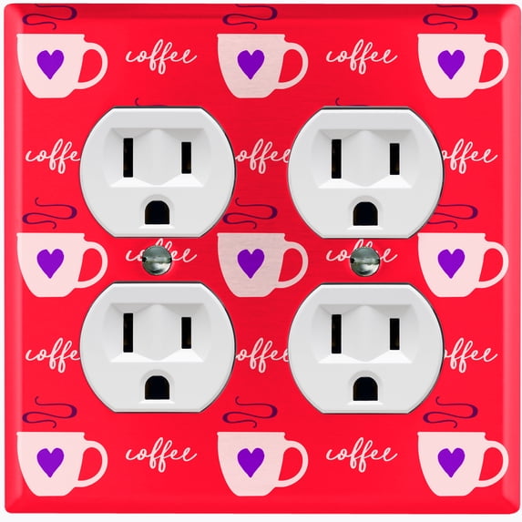 Metal Light Switch Wall Plate Outlet Cover (Coffee Espresso Mocha Cup Purple Heart Red - Double Duplex)