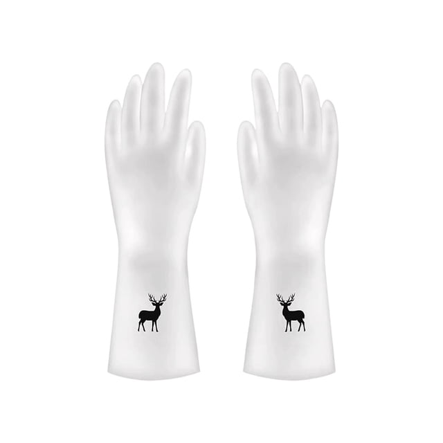 Pisexur Batería de cocina Guantes de látex de goma impermeables para lavavajillas, 1 par, puños medianos y largos, para limpieza doméstica, lavandería y jardinería. para la cocina del hogar