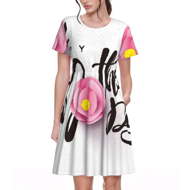 Balery Happy Mother's Day (3) Vestidos sueltos de manga corta para mujer, vestidos de verano 2025, vestidos casuales de corte A con vuelo.