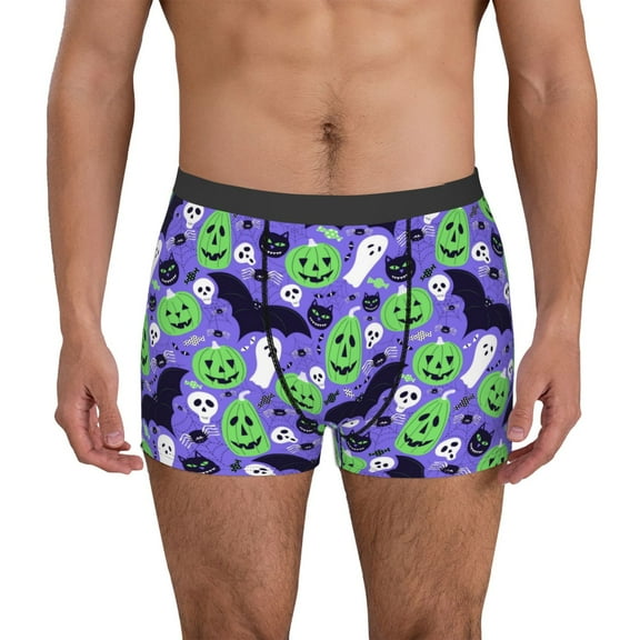 Logiee Cute Halloween Print Mens Boxer Briefs,Boxer Briefs for Men,Breathable Stretch Underwear,Boys Boxer Briefs-Small