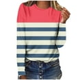 thumbnail image 2 of Aufmer Womens Long Sleeve Tees Clearance Multicolor Striped Long Sleeve Round Neck Button Front Sweaters for Women Pullover Casual, 2 of 4
