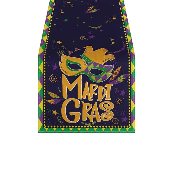 HuiXinOu Mardi Gras Table Runner, Carnival Party Dining Kitchen Decor, Colorful Festival Home Celebration, Indoor Holiday Tablecloth